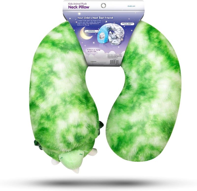 Cloudz Kids Super Soft N' Cuddly Animal Airplane Travel Neck Pillow! Keep Children Comfy and Supported with a Buddy While Traveling or just Resting at Home - Green Dino - Image 4